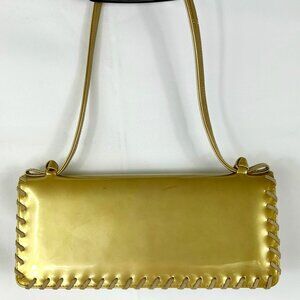 SALE! Never Used Stuart Weitzman Patent Rectangular Metallic Gold Purse
